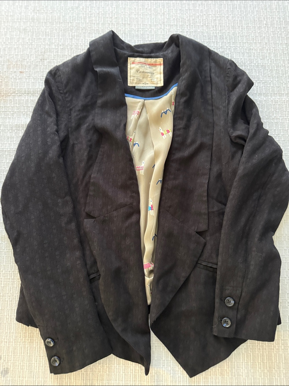Anthropologie Cartonnier Black Linen Blazer with adorable lining! Retired brand